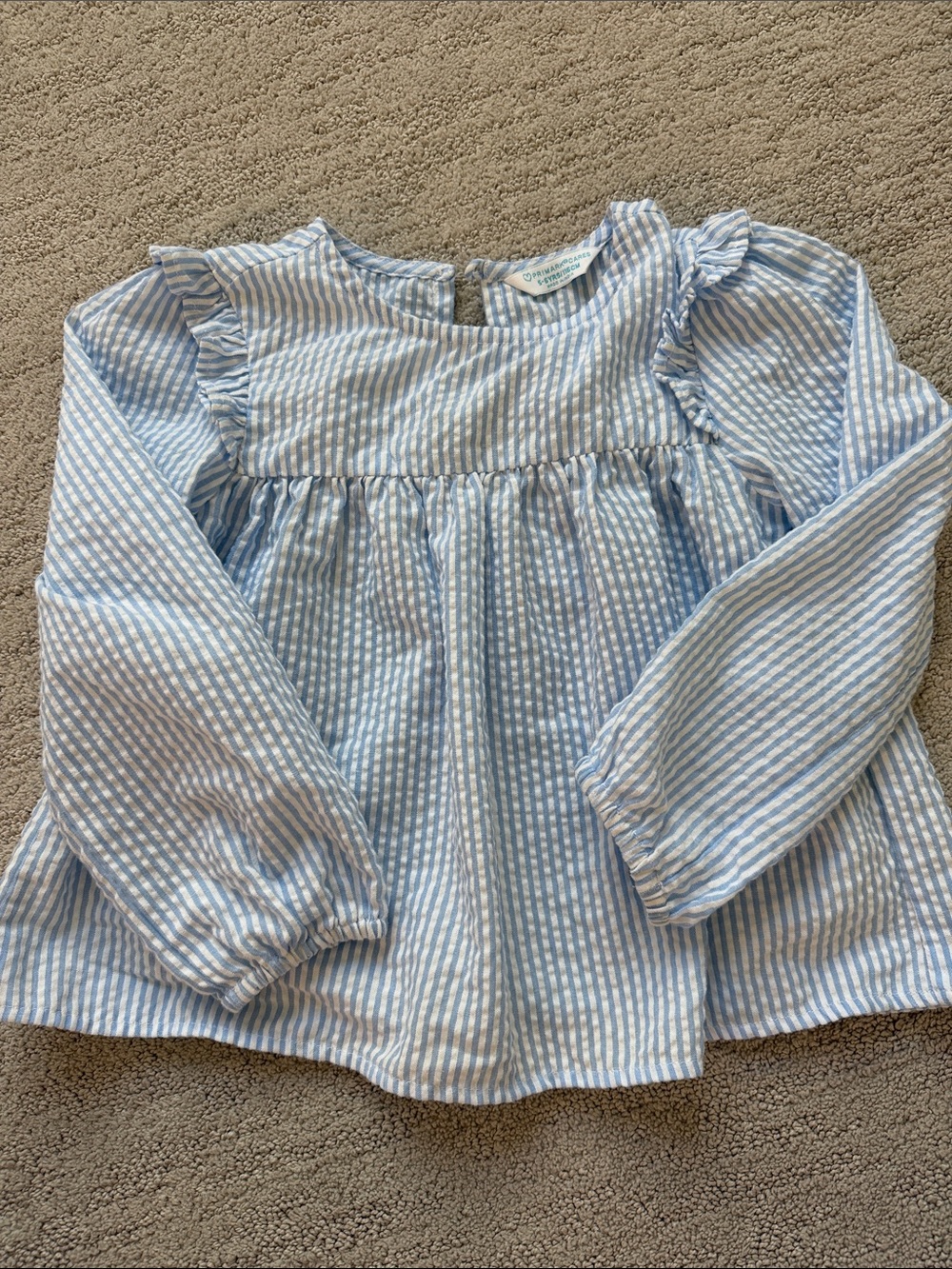 Primark Light Blue and White Striped Ruffle Yoke Blouse